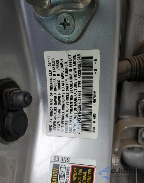 2011 Honda Civic Lx z USA, uszkodzony, nr VIN 19XFA1F53BE047761